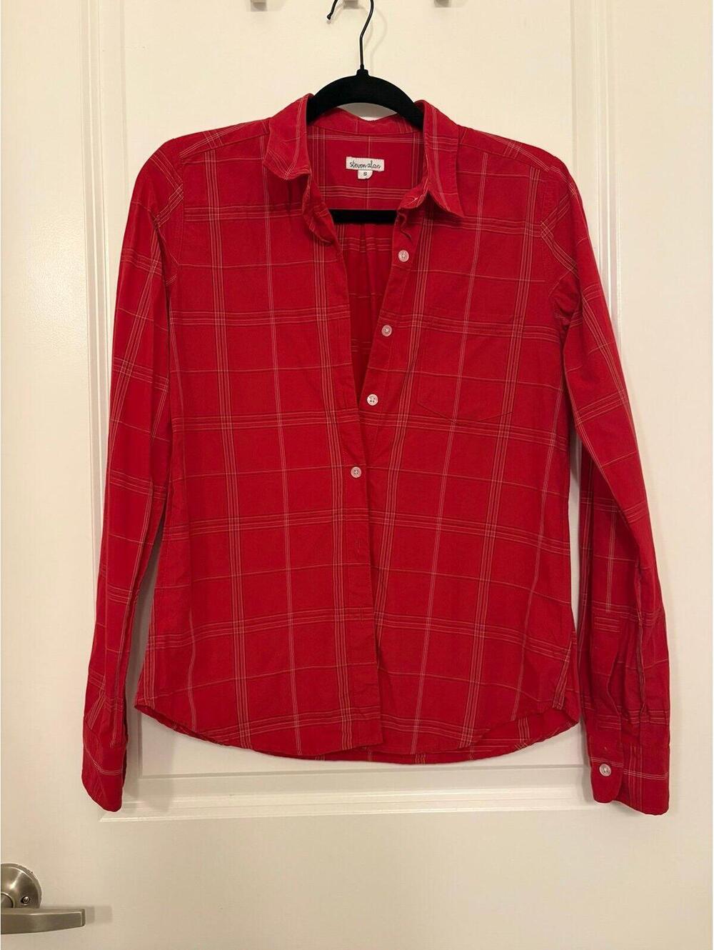 Steven Alan Red Stripe Button Up Top
